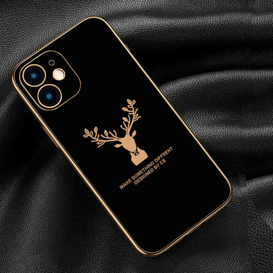 Luxury Golden Edges Deer Glass Back Case For iPhone Series - Premium Cases