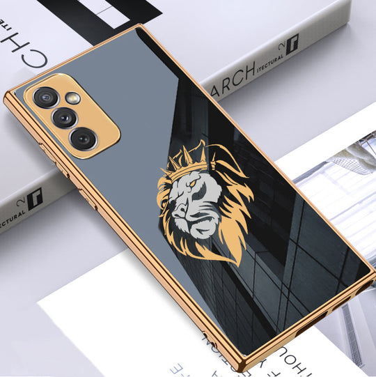 Luxury Premium Glass Lion Back Case With Golden Edges For Samsung M52