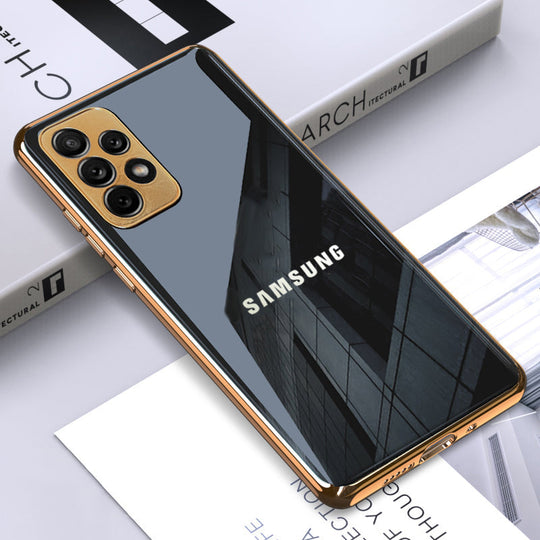 Premium Glossy Gold Edge Glass Back Case For Samsung A72