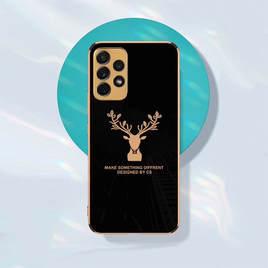 Luxury Golden Edges Deer Glass Back Case For Samsung Galaxy A72 - Premium Cases