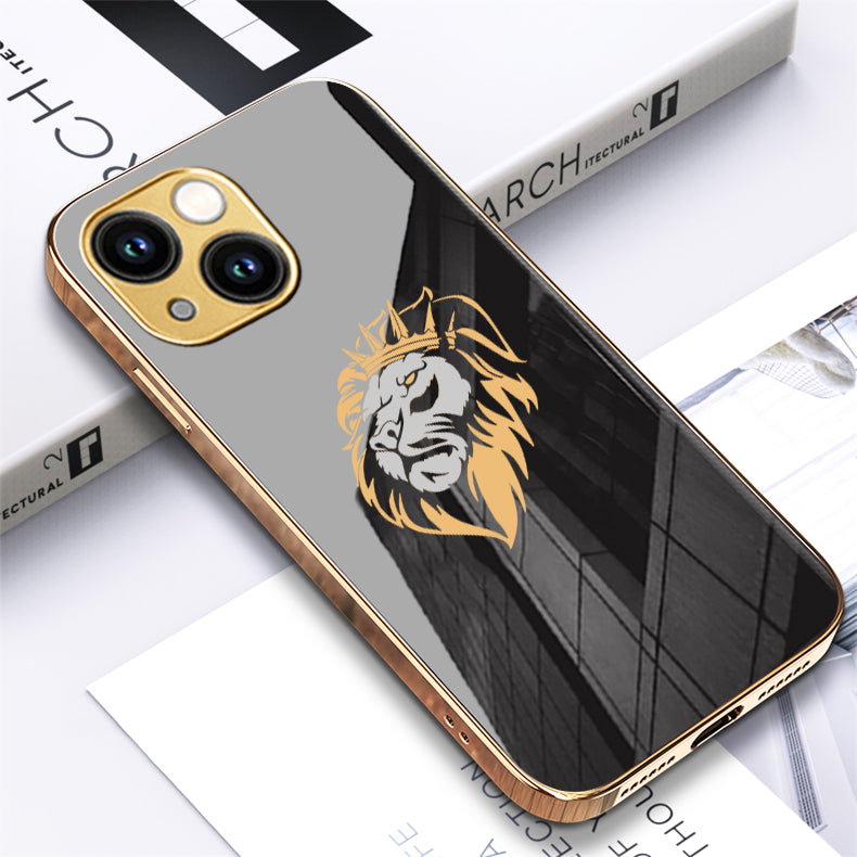 Luxury Premium Dual Shade Lion Back Case With Golden Edges For iPhone 14