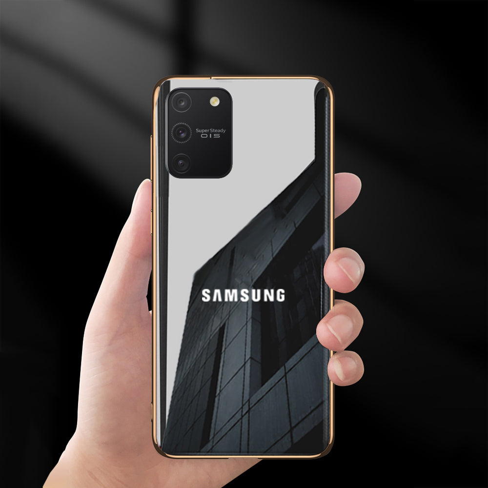 Glossy Gold Edge Glass Back Case For Samsung S10 Lite