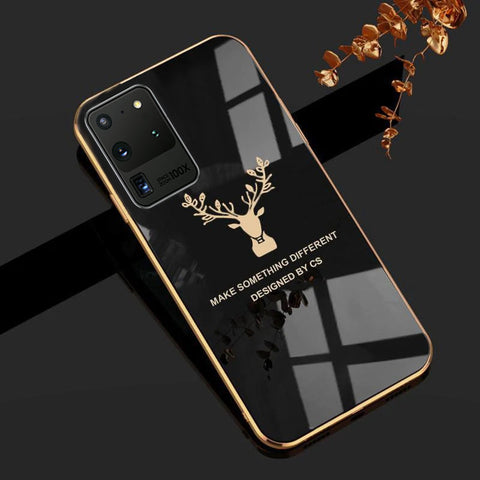 Luxury Golden Electroplated Premium Deer Pattern Glass Back Case For Samsung Galaxy S20 Ultra