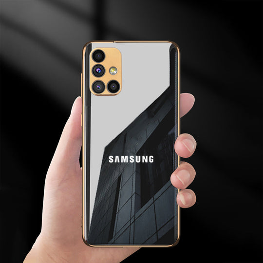 Glossy Gold Edge Glass Back Case For Samsung M51