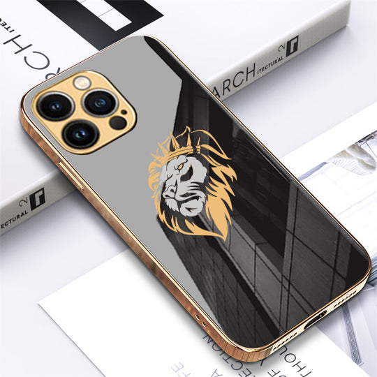 Luxury Premium Dual Shade Lion Back Case With Golden Edges For iPhone 14 Pro