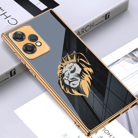 Luxury Premium Glass Lion Back Case With Golden Edges For Oneplus Nord  CE2 Lite