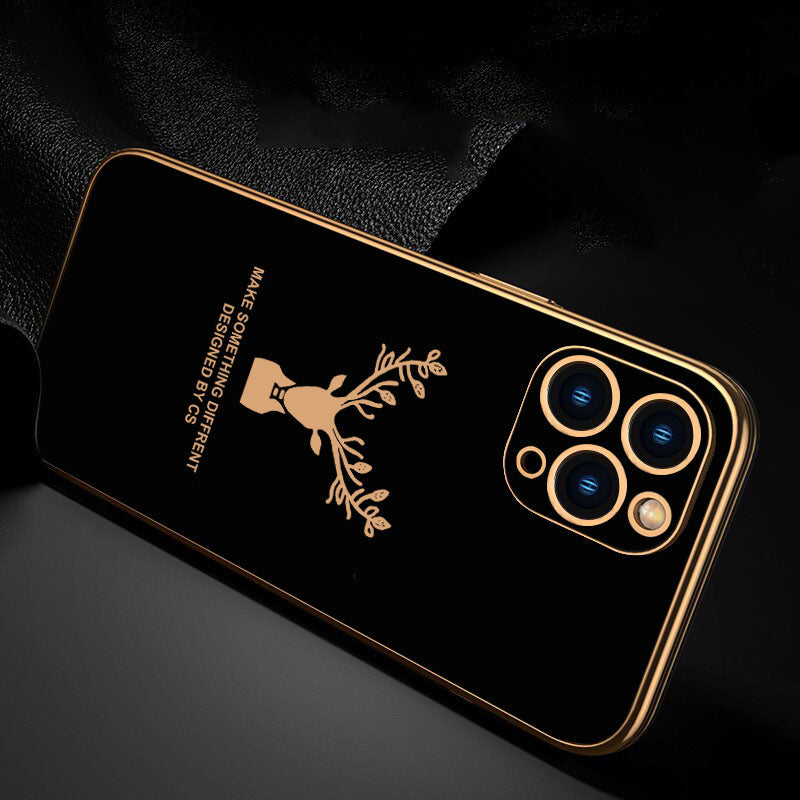 Deer Luxurious Gold Edge Glass Back Case For iPhone 11 Pro - Premium Cases