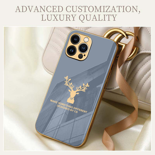 Premium Glass Back Deer Case With Golden Edges For iPhone 11 Pro