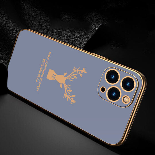 Deer Luxurious Gold Edge Glass Back Case For iPhone 11 Pro Max - Premium Cases