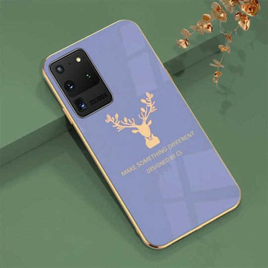 Luxury Golden Electroplated Premium Deer Pattern Glass Back Case For Samsung Galaxy S20 Ultra - Premium Cases