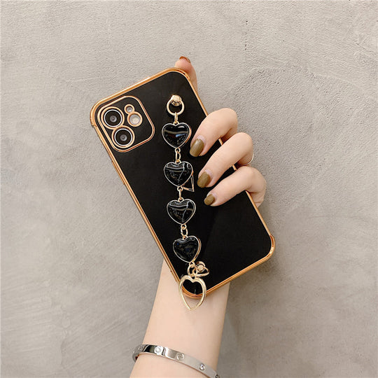 Luxurious Electroplated Soft Silicone Heart Bracelet Back Case For iPhone 12