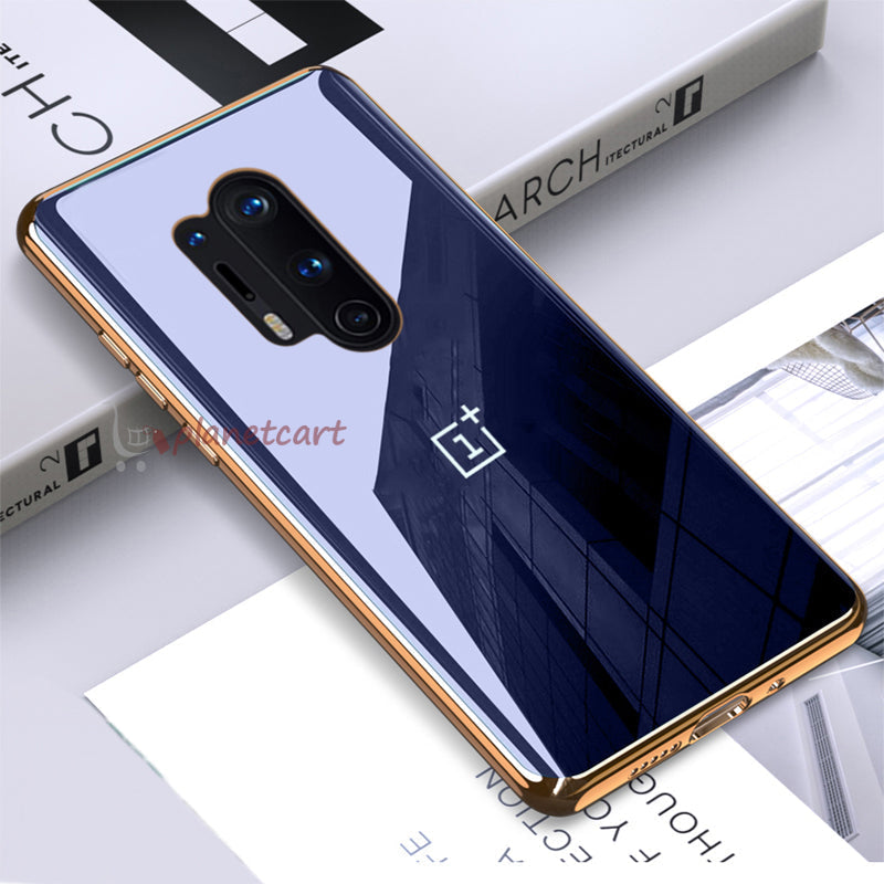 Luxury Glossy Gold Edge Glass Back Case For Oneplus 8 Pro
