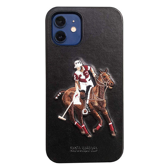 Santa Barbara Jockey Series Genuine Leather Black Case For iPhone 12 - Premium Cases