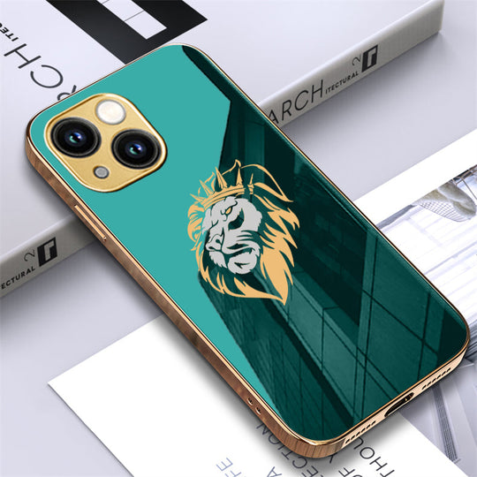 Luxury Premium Dual Shade Lion Back Case With Golden Edges For iPhone 14