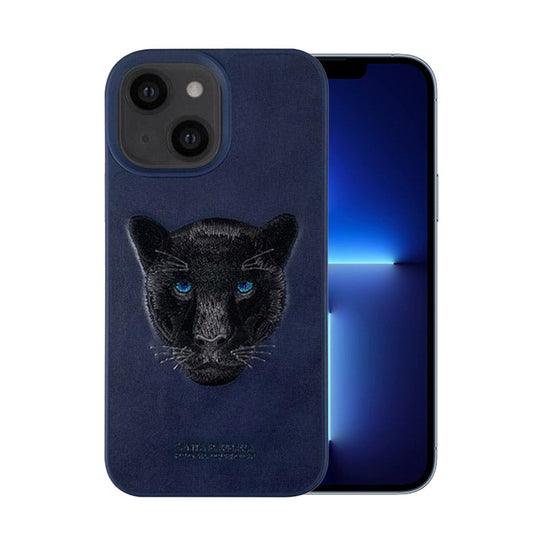 Santa Barbara Savana Series Black Panther Emboidery Genuine Leather Case For iPhone 13 - planetcartonline