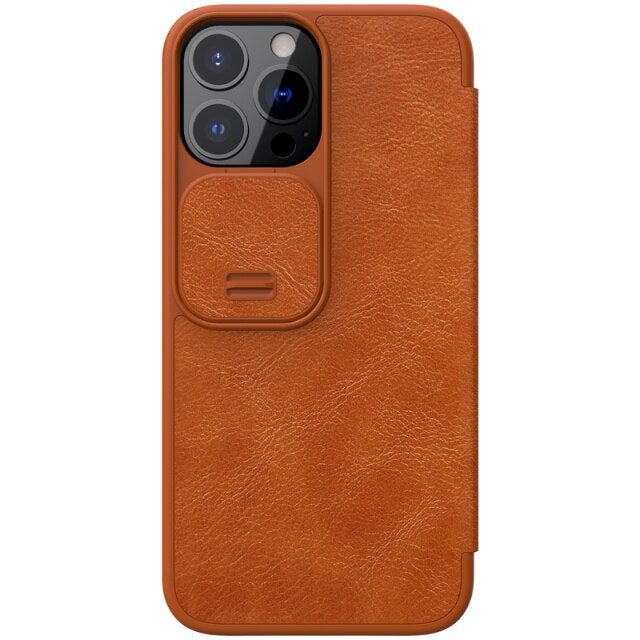 Nillkin Qin Brown Leather Flip Case For iPhone 13 Pro Max - planetcartonline