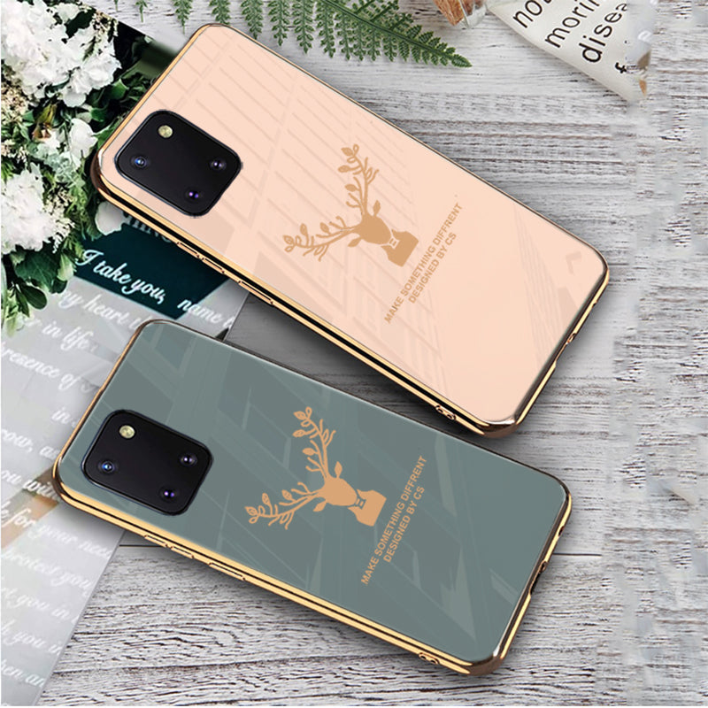 Luxury Golden Edges Deer Glass Back Case For Samsung Galaxy Note 10 Lite - Premium Cases