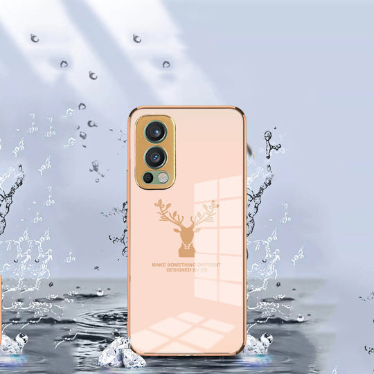 Luxury Golden Edges Deer Glass Back Case For Oneplus Nord 2 5G - Premium Cases