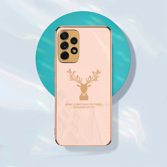 Luxury Golden Edges Deer Glass Back Case For Samsung Galaxy A72 - Premium Cases