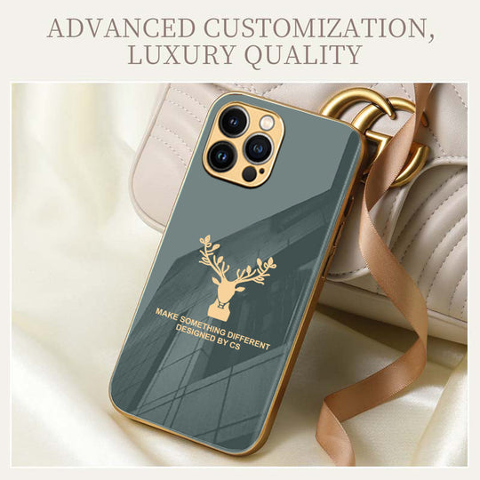 Premium Glass Back Deer Case With Golden Edges For iPhone 11 Pro Max