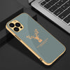 Luxury Golden Edges Deer Glass Back Case For iPhone 13 Pro Max