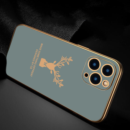 Deer Luxurious Gold Edge Glass Back Case For iPhone 11 Pro Max - Premium Cases