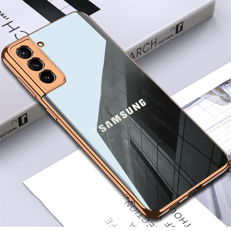 Premium Glossy Gold Edge Glass Back Case For Samsung Galaxy S22