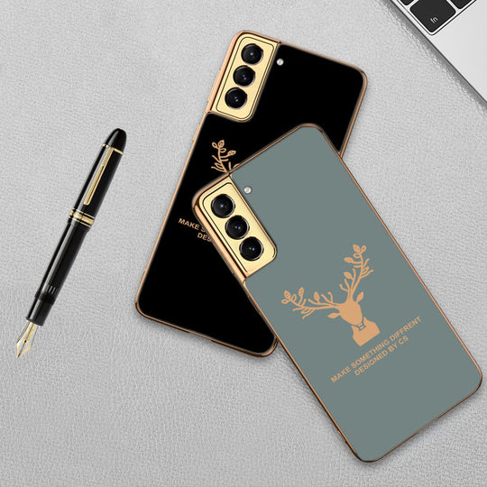 Luxury Golden Edges Deer Glass Back Case For Samsung Galaxy S21 - Premium Cases