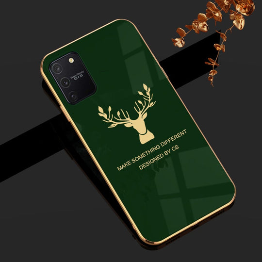 Luxury Silicon Deer Glass Case With Golden Edges For Samsung Galaxy S10 Lite - planetcartonline
