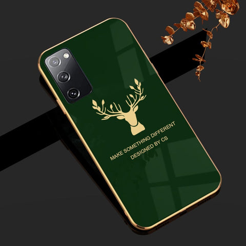 Luxury Silicon Deer Glass Case With Golden Edges For Samsung Galaxy S20 FE