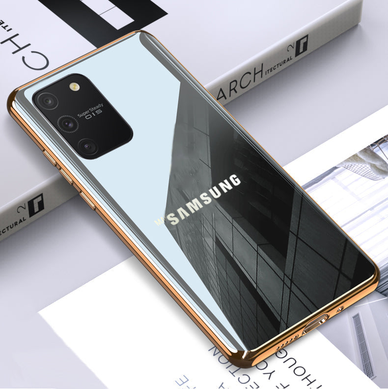 Premium Glossy Gold Edge Glass Back Case For Samsung Galaxy S10 Lite