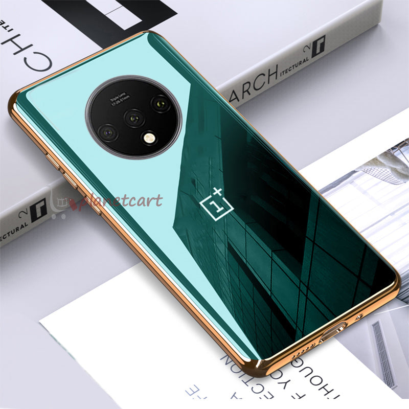 Luxury Glossy Gold Edge Glass Back Case For Oneplus 7T