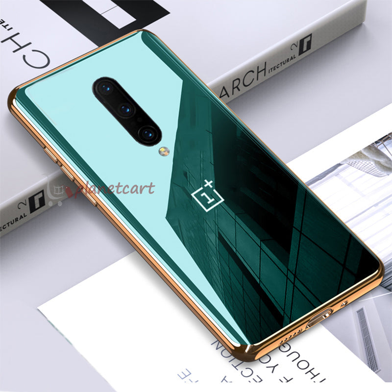 Premium Glossy Gold Edge Glass Back Case For Oneplus 7 Pro