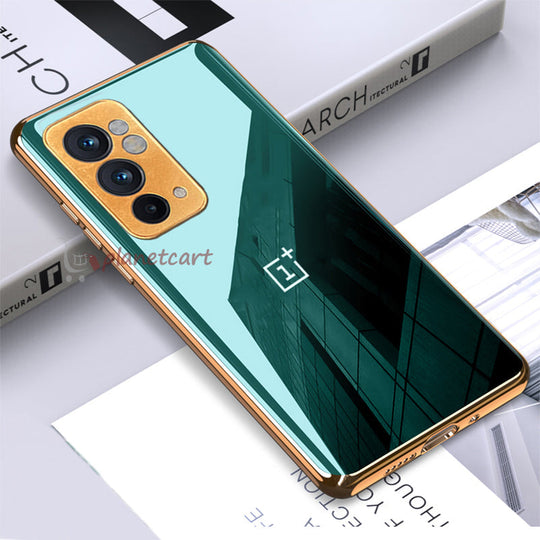 Luxury Glossy Gold Edge Glass Back Case For Oneplus 9RT
