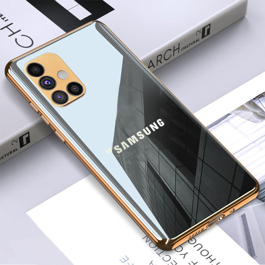 Premium Glossy Gold Edge Glass Back Case For Samsung M51