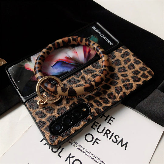 Luxury Leopard Printed Wrist Strap Bracele Case For Samsung Galaxy Z Fold 4