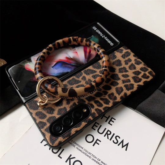 Luxury Leopard Printed Wrist Strap Bracele Case For Samsung Galaxy Z Fold 3