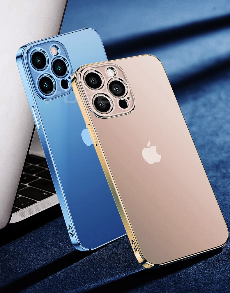 Luxury Square Silicon Clear Back Case With Camera Protection For iPhone 12 Pro - Premium Cases