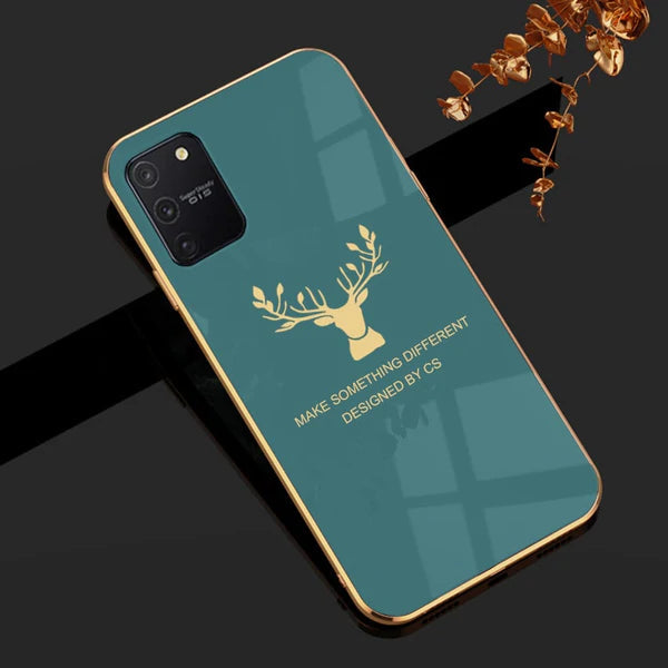 Luxury Golden Edges Deer Glass Back Case For Samsung Series - Premium Cases