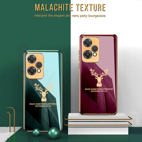Premium Luxury Deer Pattern Electroplated Glass Back Case With Golden Edges For OnePlus Nord Ce 2 Lite