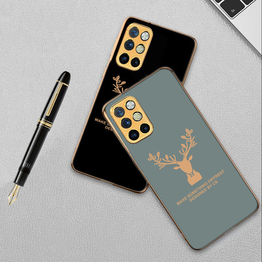 Luxury Golden Edges Deer Glass Back Case For Oneplus 9R - Premium Cases