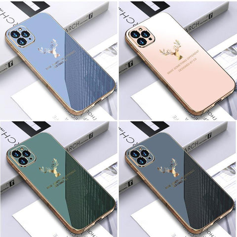 Deer Luxurious Gold Edge Glass Back Case For iPhone 12 Pro Max
