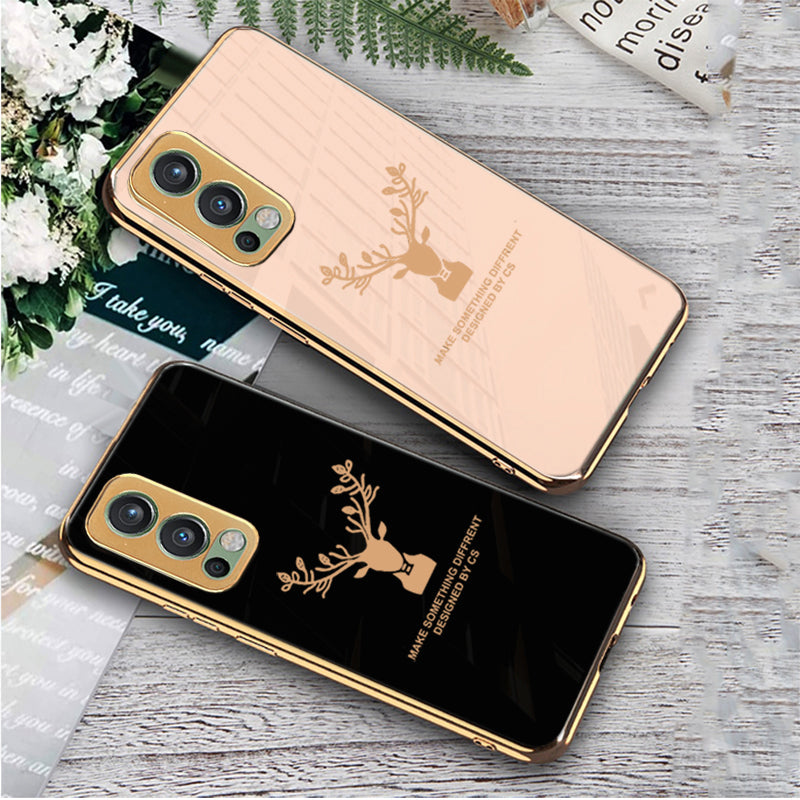 Luxury Golden Edges Deer Glass Back Case For Oneplus Nord 2 5G - Premium Cases