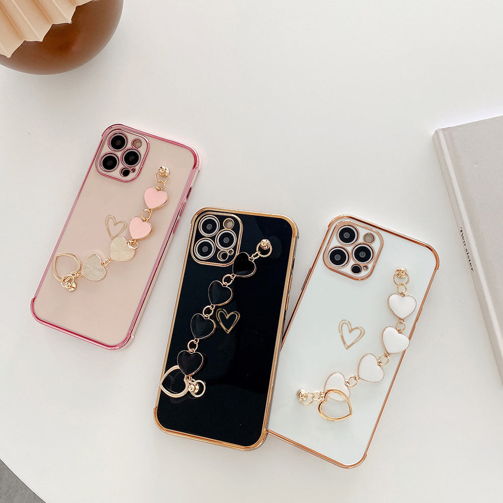 Luxurious Electroplated Soft Silicone Heart Bracelet Back Case For iPhone 13 Pro
