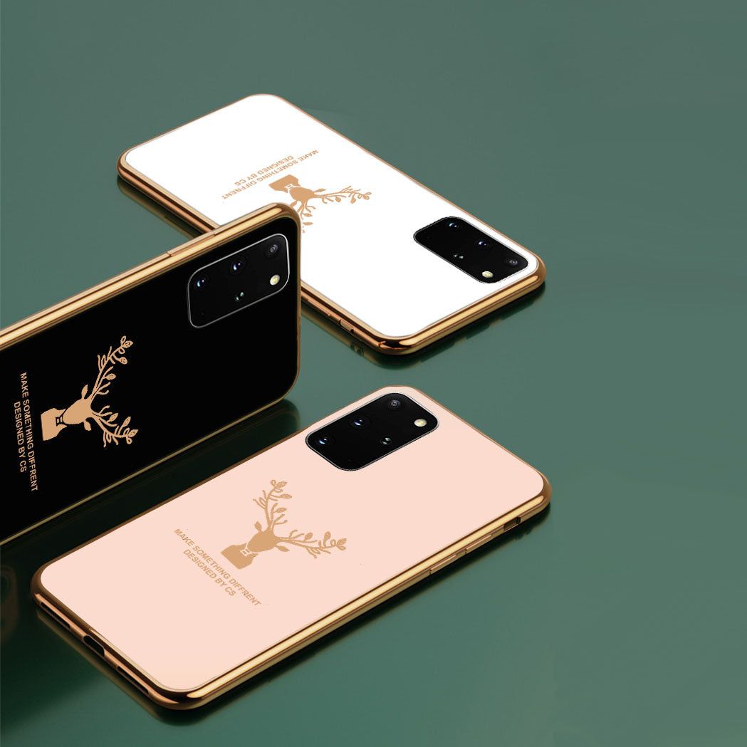Luxury Golden Edges Deer Glass Back Case For Samsung Galaxy S20 Plus - Premium Cases