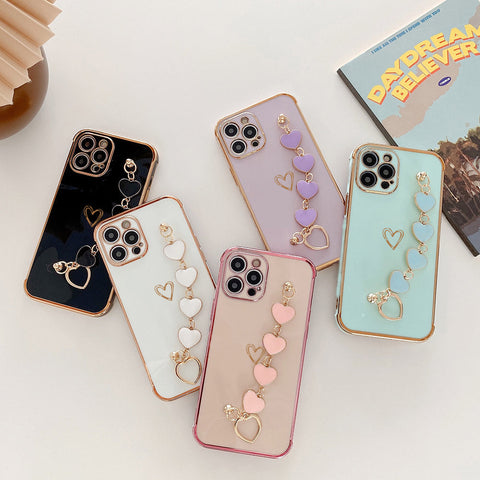 Luxurious Electroplated Soft Silicone Heart Bracelet Back Case For iPhone 13 Pro
