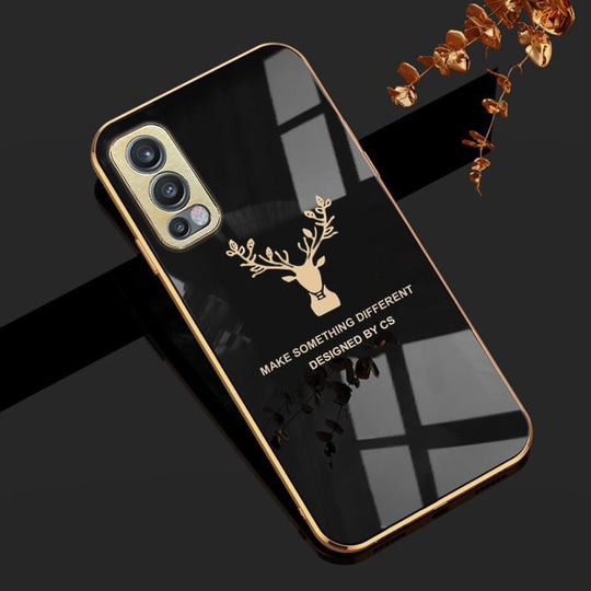 Deer Luxurious Gold Edge Glass Back Case For Oneplus Nord 2 - planetcartonline