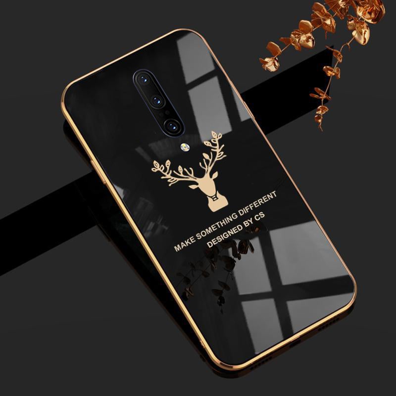Deer Luxurious Gold Edge Glass Back Case For Oneplus 7 Pro - planetcartonline