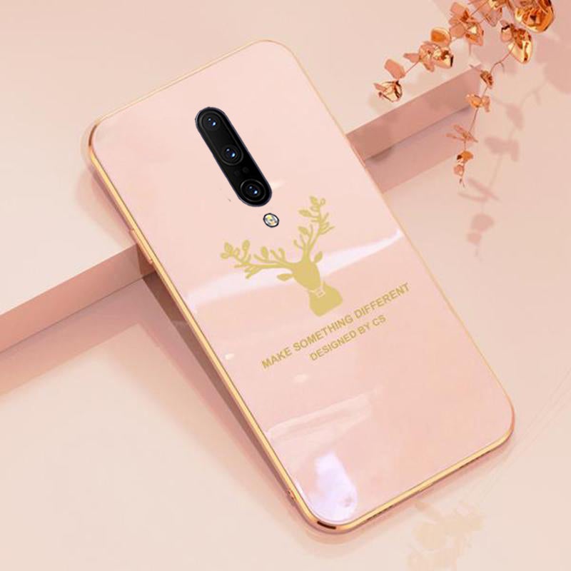 Deer Luxurious Gold Edge Glass Back Case For Oneplus 7 Pro - planetcartonline
