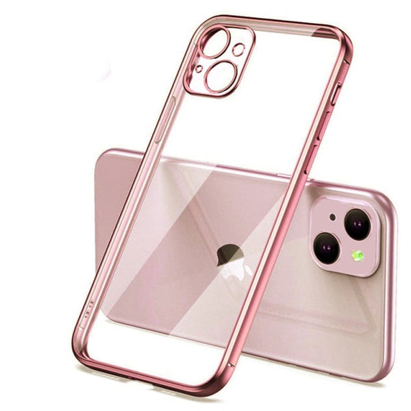 The Luxury Square Silicon Rose Gold Clear Case With Camera Protection For iPhone 13